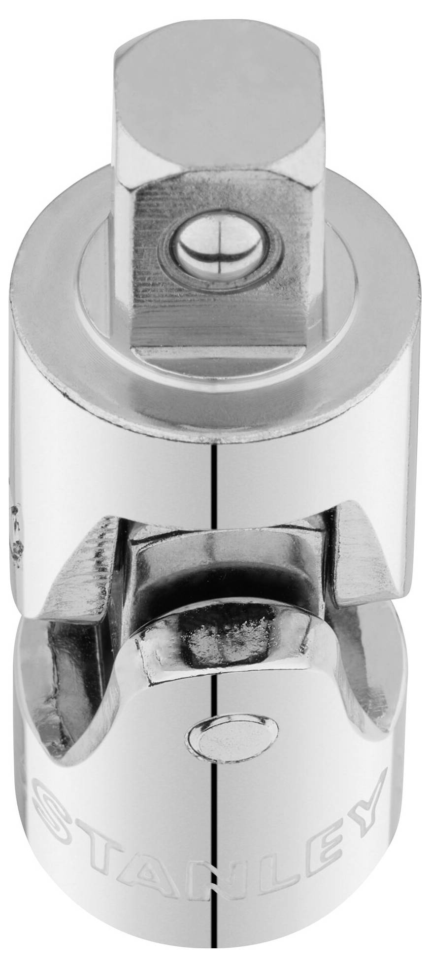 Metalowy adapter przegubowy do klucza z napisem 'Stanley', umożliwiający ruch narzędzia pod różnymi kątami.