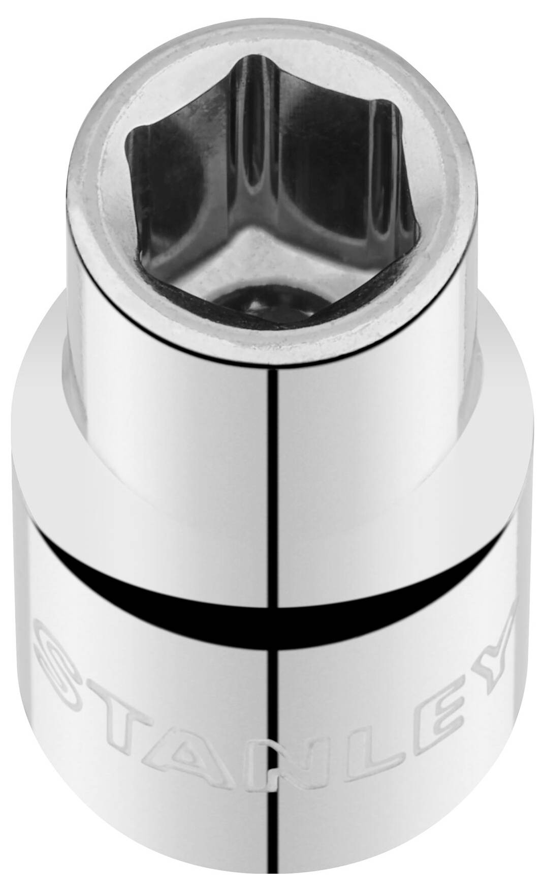 Srebrny adapter klucza z napisem 'STANLEY', odpowiedni do prac mechanicznych i narzędzi.