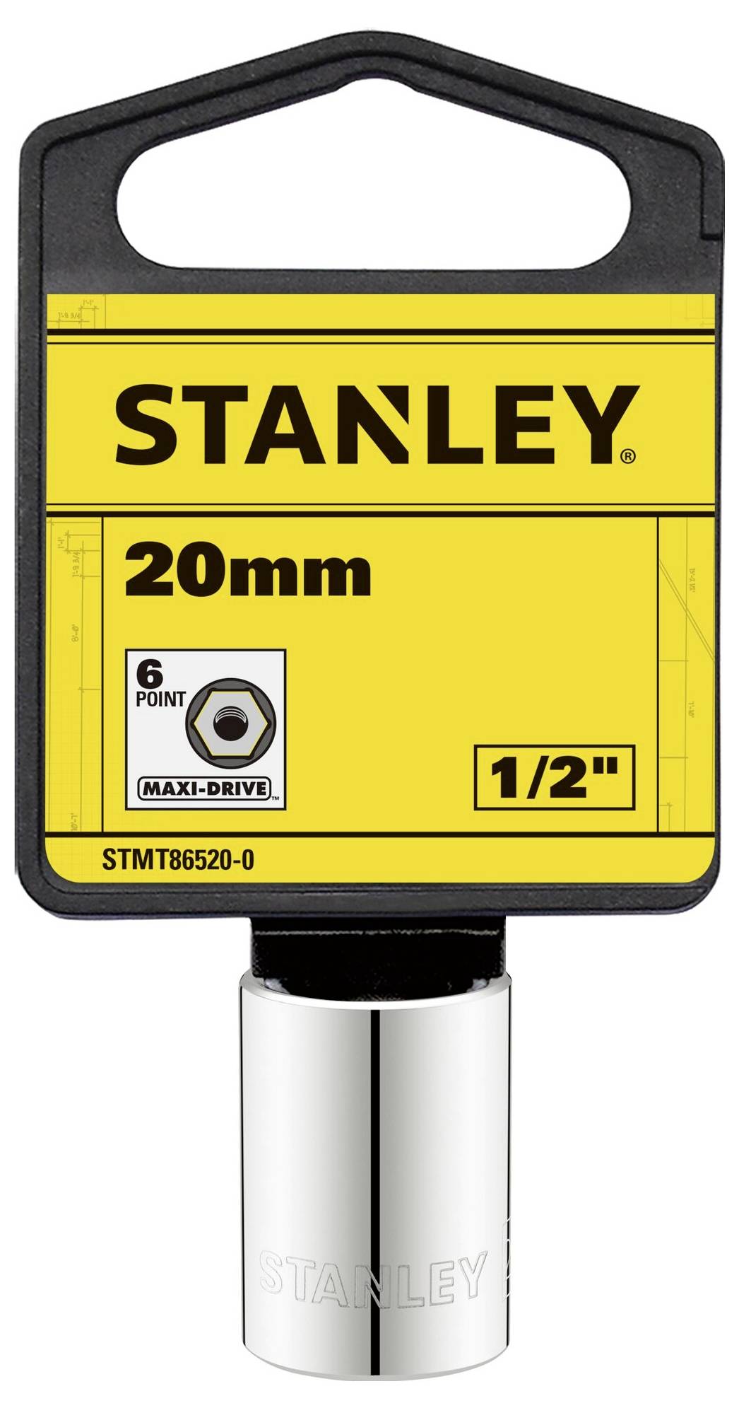 'Stanley Stecknuss, 20 mm, 1/2", 6-punktowy, Maxi-Drive.'<br><br>Note: I preserved the technical terms and specific brand names while adapting the Polish formatting slightly (space before the unit of measurement, hyphenation of "6-punktowy").