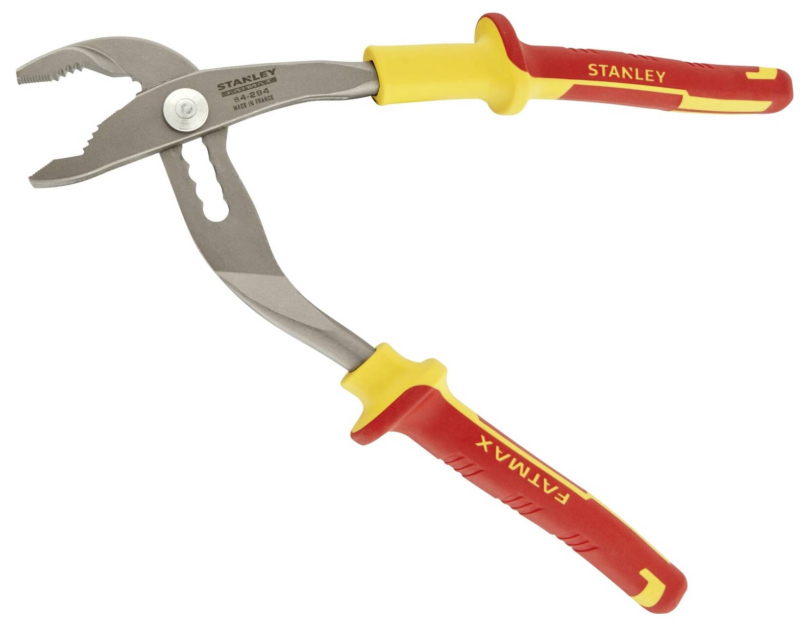 'Regulowane szczypce zaciskowe z czerwonymi i żółtymi gumowanymi uchwytami, odpowiednie do różnych rozmiarów śrub i nakrętek.'