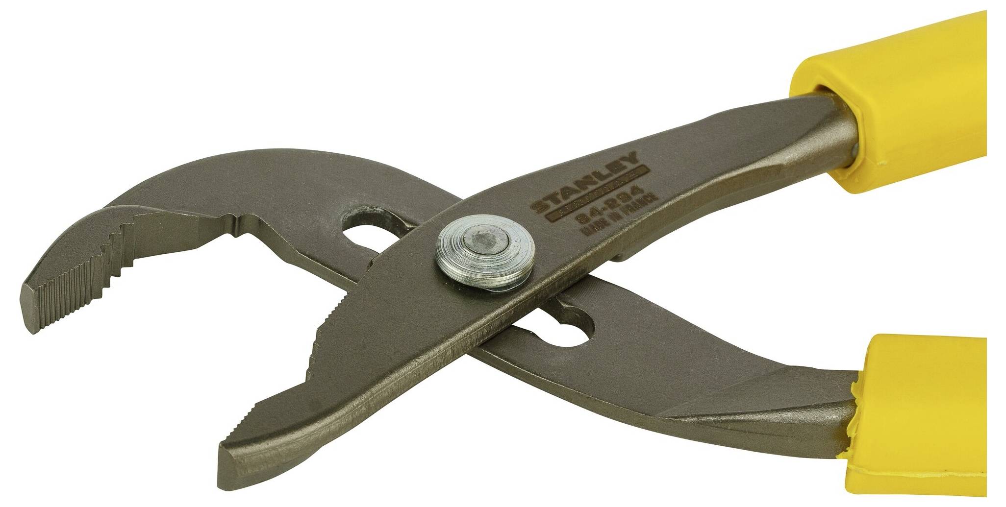 Szczypce z żółtymi uchwytami i regulowanymi szczękami do różnych przedmiotów. Są wytrzymałe i nadają się do użytku majsterkowiczów.