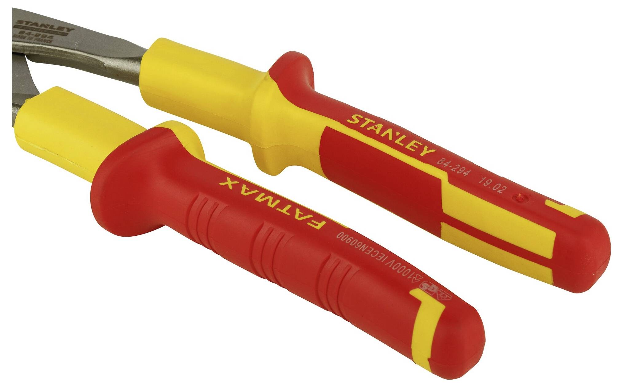 Dwa wkrętaki w kolorach czerwonym i żółtym z napisami 'STANLEY' i 'FATMAX'. Uchwyty posiadają antypoślizgową powierzchnię zapewniającą pewny chwyt.