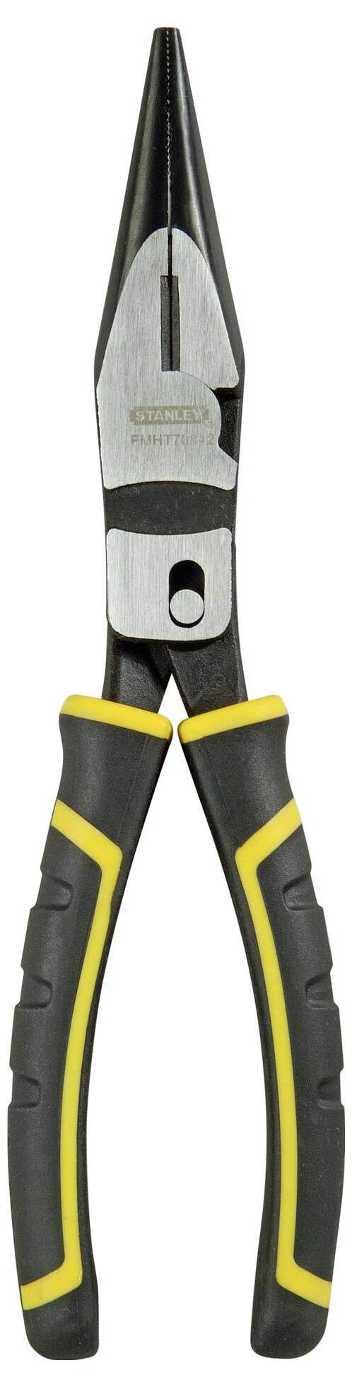 Szczypce zaciskowe z czarnymi uchwytami i żółtymi akcentami. Głównie stosowane w precyzyjnych pracach chwytowych i cięciu w zawodach rzemieślniczych.