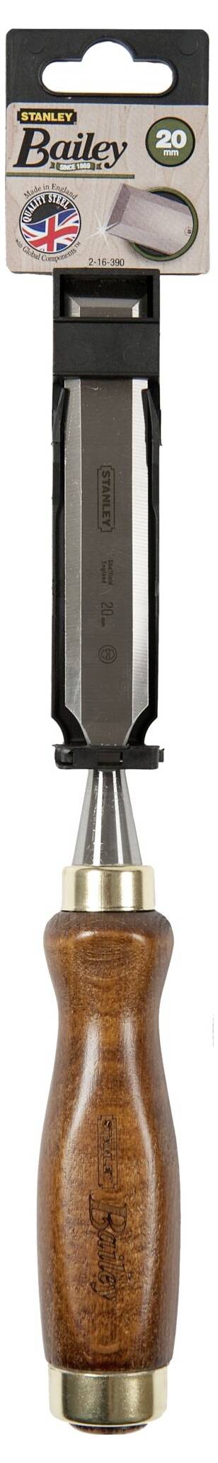 Dłuto Stanley Bailey, 20 mm, z drewnianym uchwytem i opakowaniem w tle.