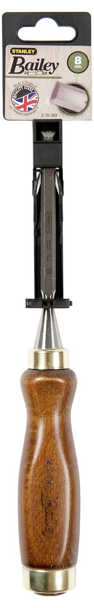 Drewniany uchwyt dłuta Stanley Bailey, widok szczegółowy. Odpowiedni do precyzyjnej obróbki drewna. Opakowanie z brytyjskim emblematem.