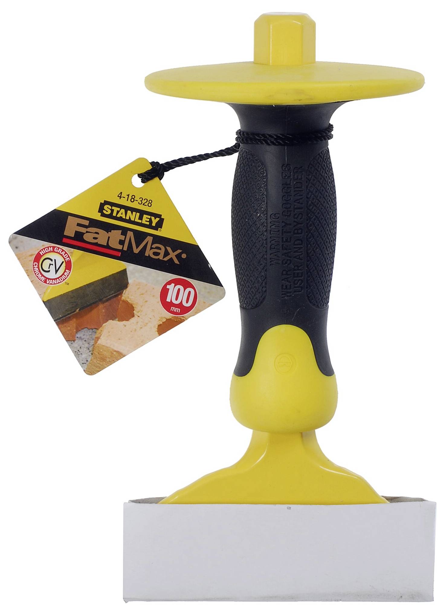 Żółto-czarny nóż tapeciarki marki Stanley FatMax z ergonomicznym uchwytem i skrobakiem ze stali nierdzewnej.