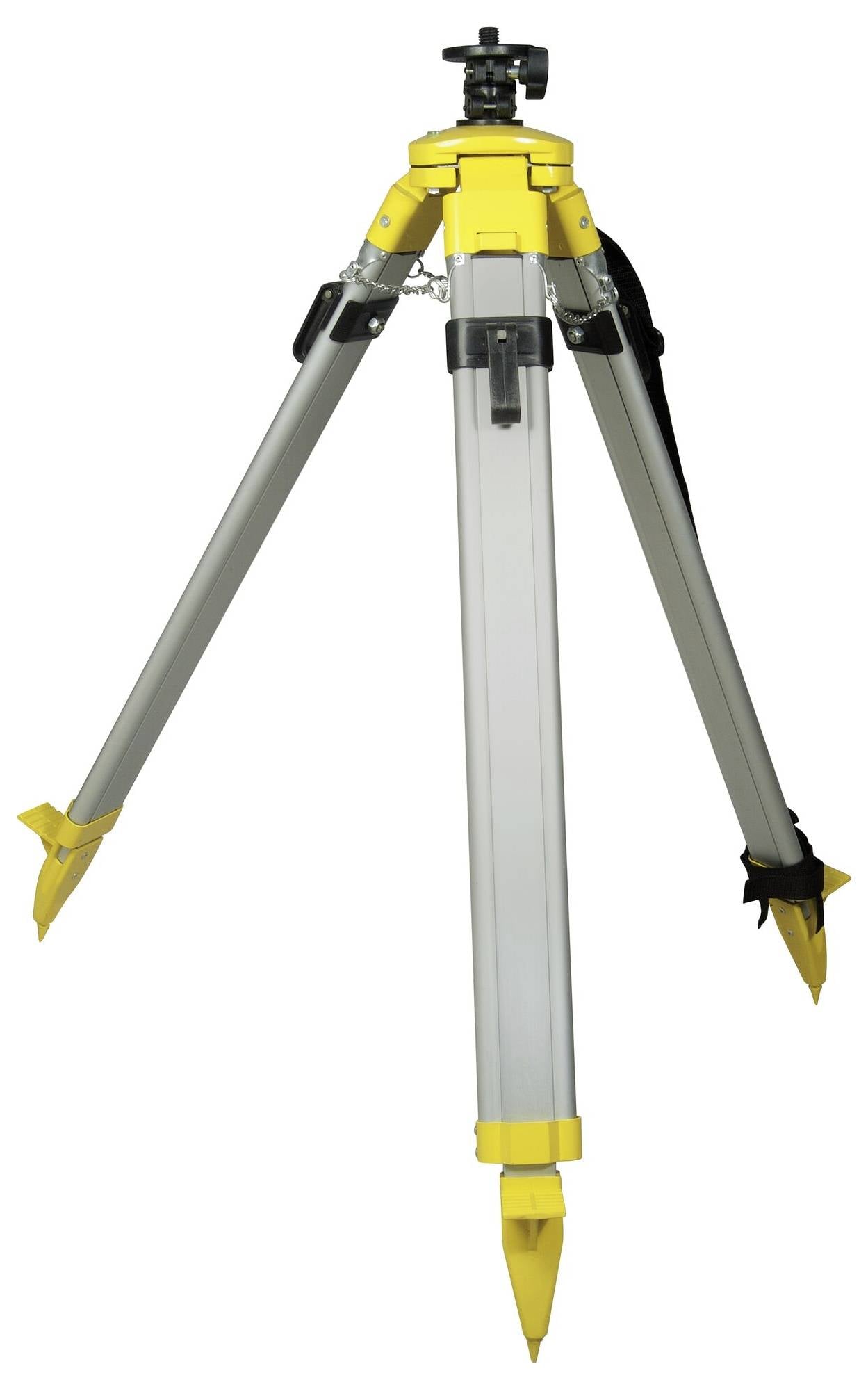 Żółty i szary statyw o trzech wysuwanych nogach i zaciskach, odpowiedni dla kamer lub przyrządów pomiarowych.