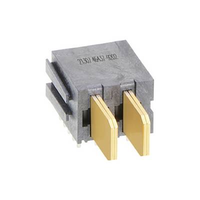 Czarny, prostokątny element elektroniczny z dwoma płaskimi, złotymi stykami z przodu, przeznaczony do połączeń elektrycznych.