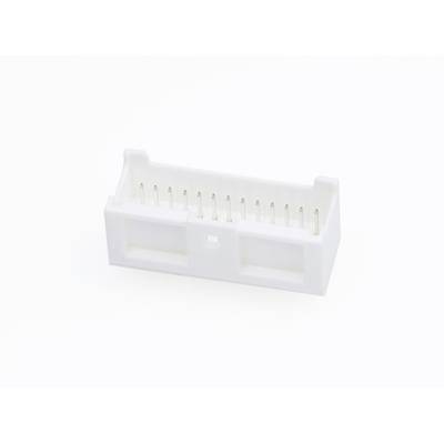 Biały wtyk plastikowy z wieloma stykami metalowymi, przeznaczony do łączenia elementów elektronicznych.