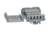 Szary wtyk plastikowy z wieloma otworami, stosowany do połączeń elektrycznych w zastosowaniach technicznych lub przemysłowych.