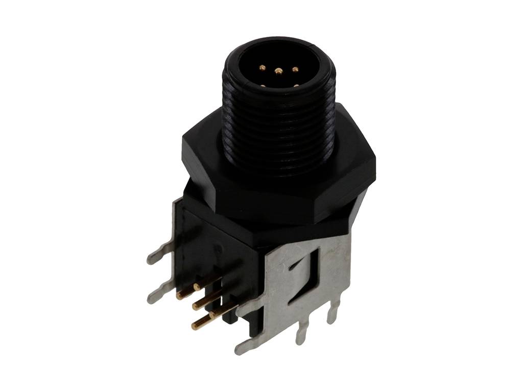Czarny elektryczny złącz z wieloma metalowymi stykami, służący do podłączania urządzeń elektronicznych lub kabli.