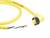 Żółty kabel z zaokrąglonym złączem i odkrytymi przewodami; odpowiedni do połączeń elektrycznych i okablowania.