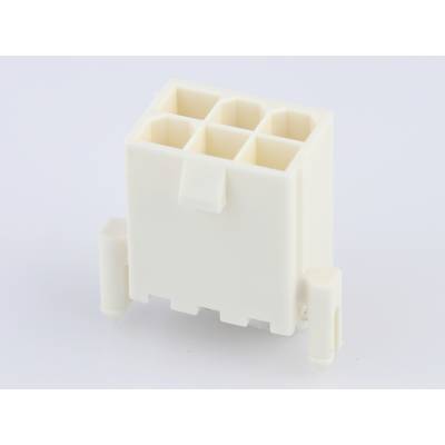 Biały wtyk plastikowy z sześcioma kwadratowymi gniazdami, używany do połączeń elektrycznych.