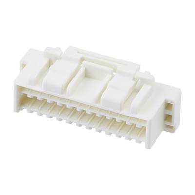 Wtyczka plastikowa z wieloma gniazdami, stosowana do połączeń elektrycznych w urządzeniach elektronicznych.