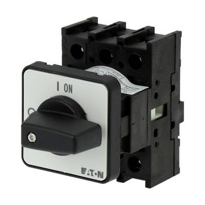 Czarno-biały elektryczny przełącznik obrotowy firmy Eaton z napisem "ON".