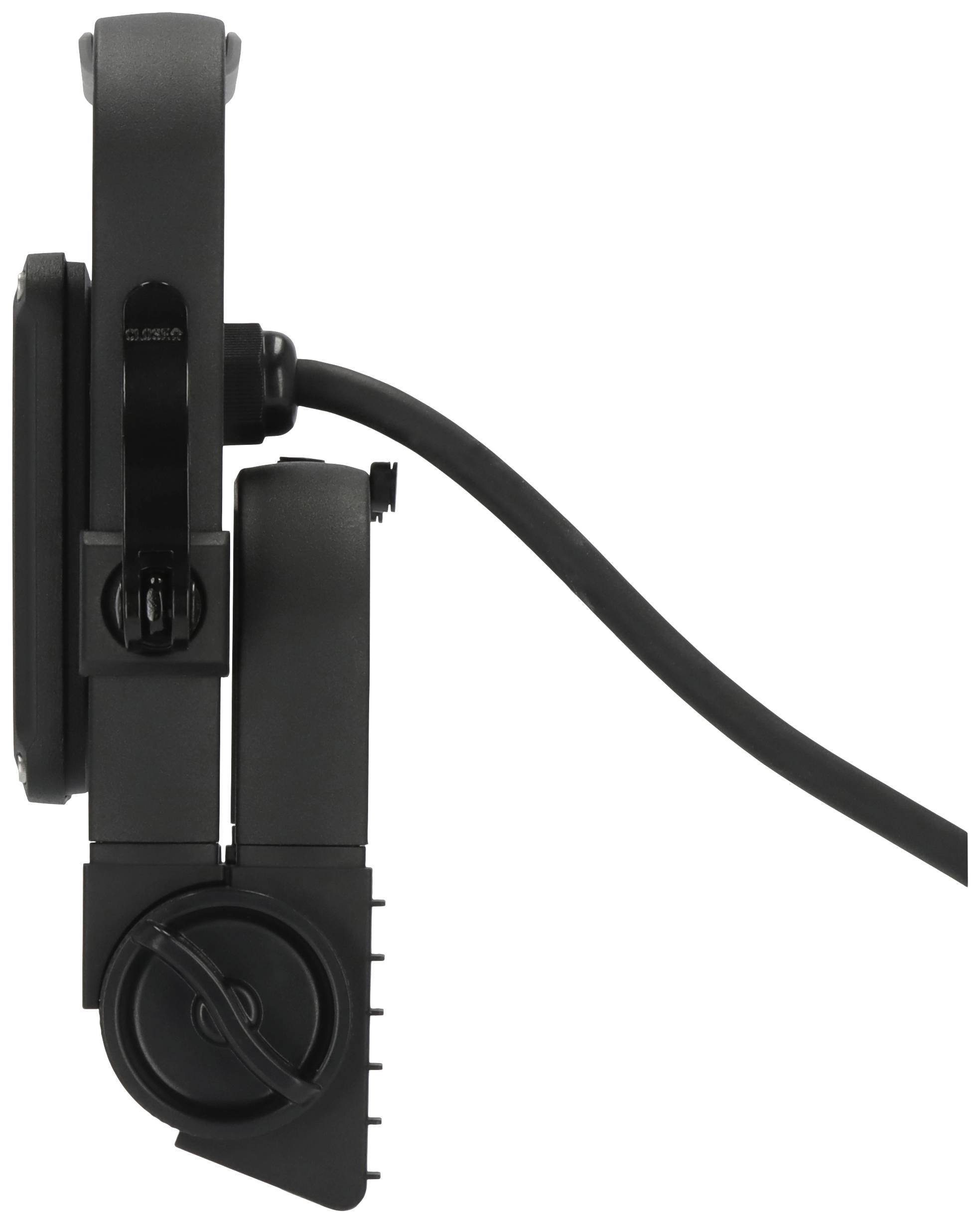 Widok z boku czarnych, składanych słuchawek z okrągłą muszlą nauszną i elastycznym przewodem, odpowiednich do przenośnych urządzeń audio.