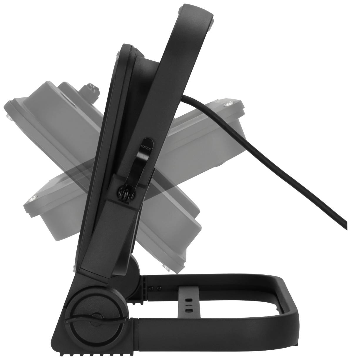 Nowy reflektor z możliwością zmiany pozycji i regulowanym kątem nachylenia, widziany z boku. Przeznaczony głównie do elastycznych ustawień oświetlenia.