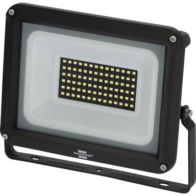 Czarny reflektor LED z uchwytом montażowym i prostokątną tablicą małych żółtych diod LED w szczelnej obudowie.