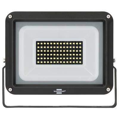 Czarna prostokątna lampa halogenowa LED z siatką żółtych diod LED i uchwytem montażowym, widok frontalny na białym tle.