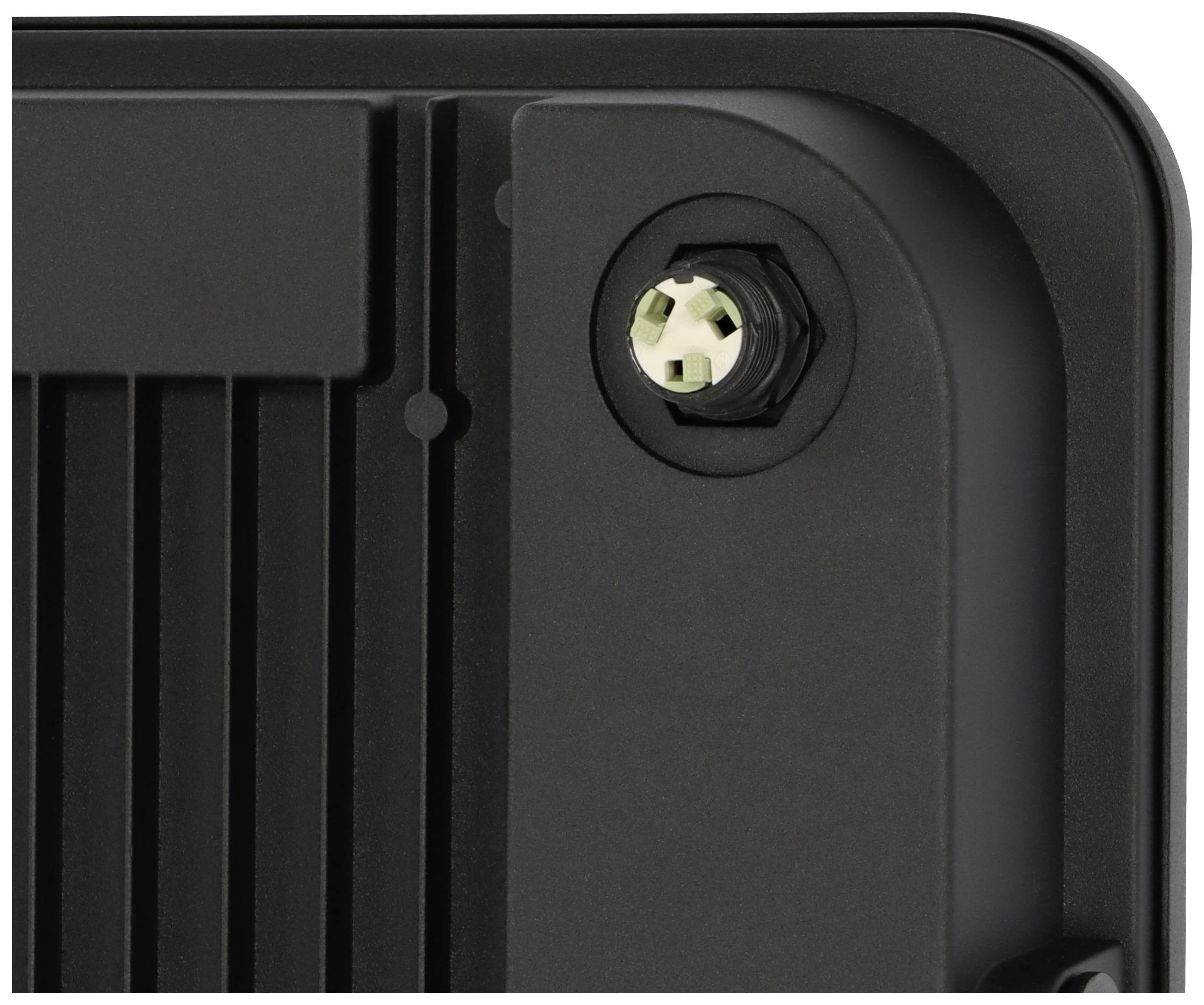 Czarna obudowa urządzenia elektronicznego z widoczną śrubą mocującą w górnym prawym rogu.