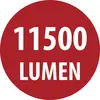 Czerwona okrągła etykieta z białym tekstem mówiącym „1150 LUMEN".