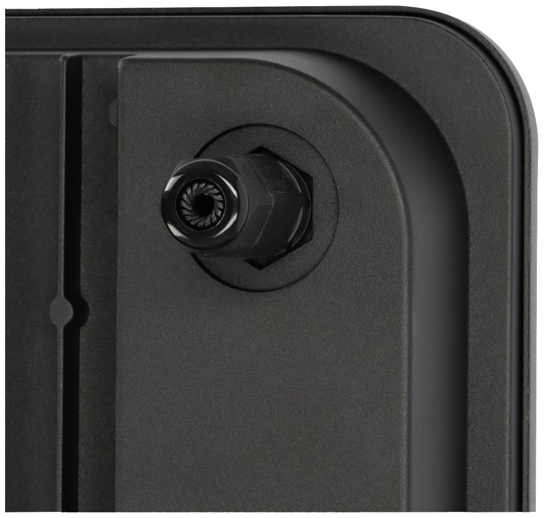 Czarna kamera zintegrowana z obudową, z widocznym obiektywem z bliska.