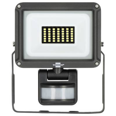 Czarny reflektor LED z zabudowanym czujnikiem ruchu na statywie w kształcie litery U, pokazany na białym tle.