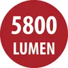 Czerwona okrągła etykieta z białym napisem „5800 LUMEN".