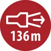 Czerwony okrągły znak z białym symbolem kierunkowym i tekstem