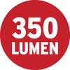 Czerwone koło z białym tekstem '350 LUMENÓW', wskazujące jasność produktu.