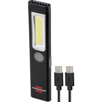 Czarna, ładowalna lampa robocza LED z kabel USB-C i okrągłą magnetyczną podstawą pokazana obok niej