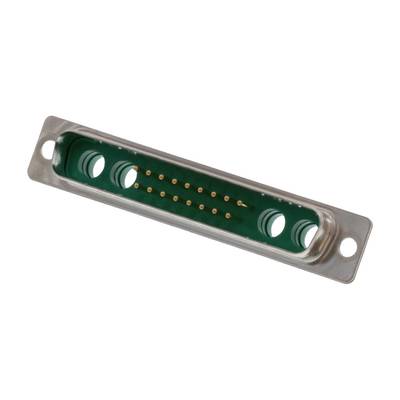 Metalowy złącz z zieloną płytką drukowaną i wieloma złotymi stykami, przeznaczony do użycia w urządzeniach elektronicznych.
