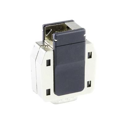 Czarny adapter modułowy Keystone z obudową metalową, przeznaczony do montażu w panelach krosowych. Zapewnia połączenia HDMI.