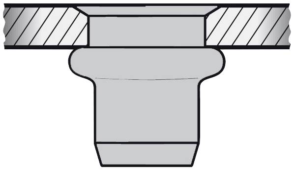 Przekrój poprzeczny elementu mechanicznego w kształcie litery T z gwintem na górze i gładką dolną powierzchnią. Odpowiedni do łączenia rur.