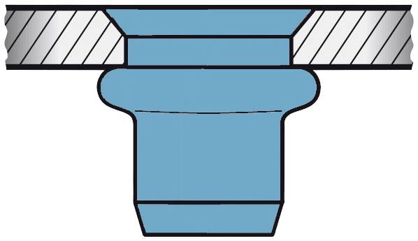 Przekrój niebieskiej rury z pierścieniem uszczelniającym, połączonej z szarą rurą przerwaną. Ilustracja przedstawia dopasowanie i połączenie.