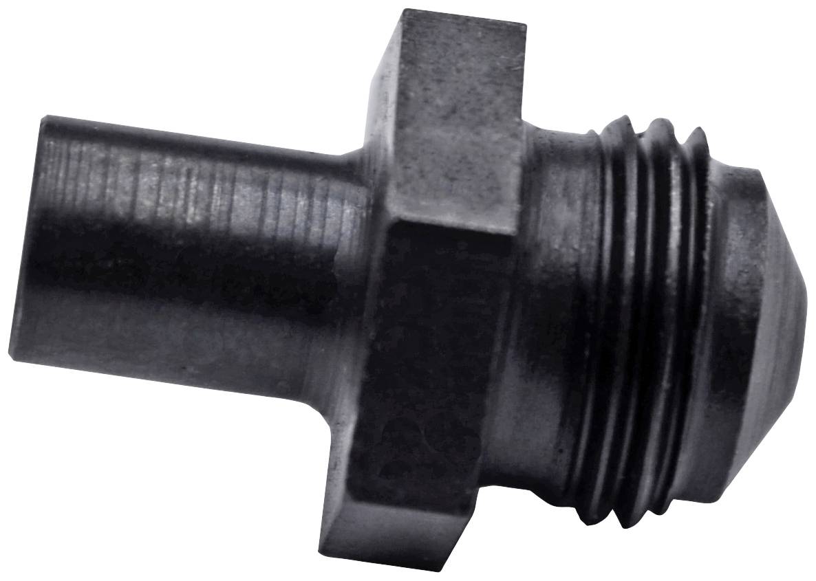 Metalowy adapter z sześciokątną częścią środkową i żebrowanymi końcówkami. Stosowany do podłączania przewodów lub narzędzi.