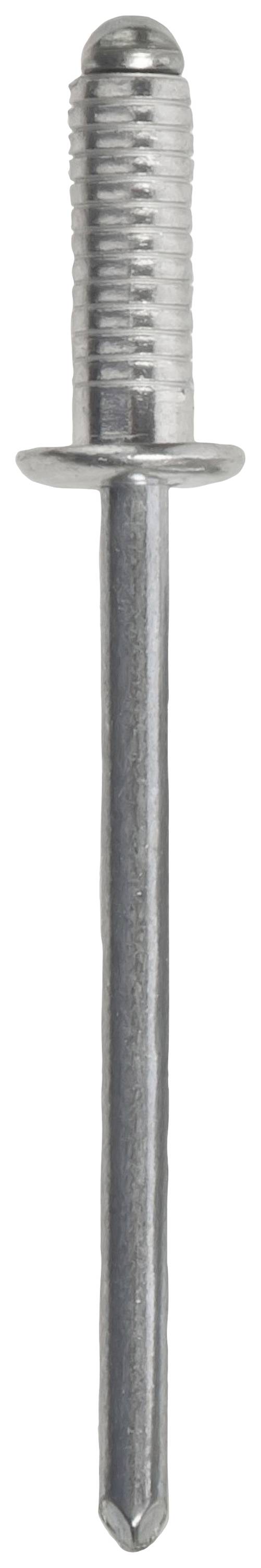 Nit metalowy z płaską główką i prążkowanym trzonkiem, typowo stosowany do łączenia elementów metalowych metodą nitowania jednostronnego.