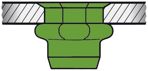 Przekrój uszczelnienia mechanicznego: Zielony element elastyczny między dwiema szarymi powierzchniami metalowymi.