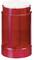 Czerwony cylindryczny pojemnik plastikowy o prążkowanej powierzchni z białą pokrywką. Może służyć do przechowywania różnych przedmiotów.