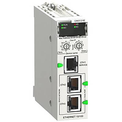 Przemysłowa jednostka sterująca z portami do połączeń Ethernet (ETH1, ETH2, ETH3). Zielone wskaźniki LED statusu.
