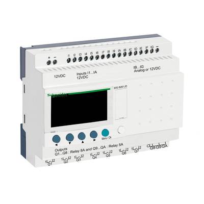Białe urządzenie sterujące z wyświetlaczem elektronicznym i licznymi możliwościami podłączenia, przeznaczone do sterowania i automatyzacji.