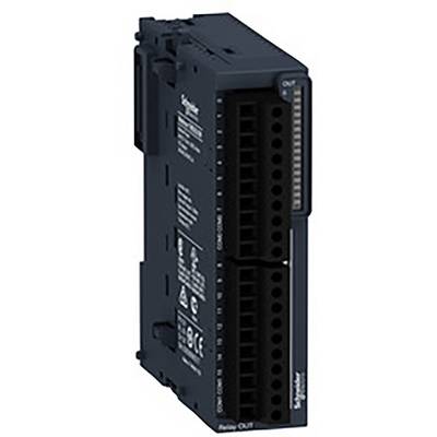 Czarny elektroniczny moduł sterujący z wieloma złączami i oznaczeniami. Wyprodukowany przez Schneider Electric.