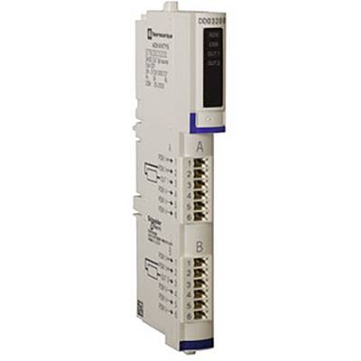 Biały moduł elektroniczny z wieloma złączami i wyświetlaczem w górnym prawym rogu. Na module widnieje napis 'Schneider'.
