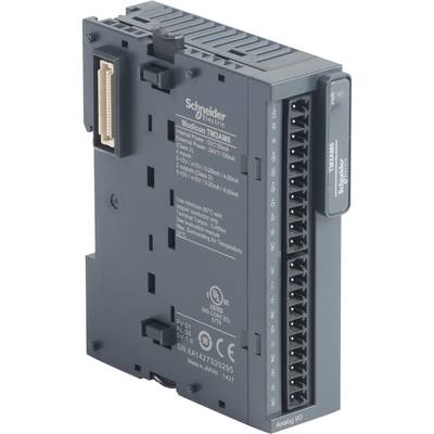 Moduł Modicon TM3AM6 firmy Schneider Electric, kwadratowy i czarny, z wieloma gniazdami i złączami na przedniej części.