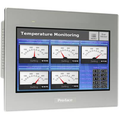 Obraz ekranu monitorowania temperatury z pięcioma analogowymi wskaźnikami dla różnych zbiorników oraz tabelą wartości temperatury.