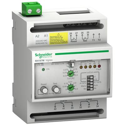 Elektryczne przekaźniki zabezpieczeniowe firmy Schneider Electric z elementami kontrolnymi i wskaźnikami do monitorowania i sterowania systemami elektrycznymi.