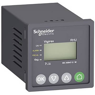 Czarny elektryczny przyrząd kontrolny firmy Schneider Electric z wyświetlaczem i przyciskami.