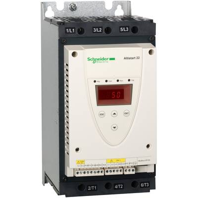 Elektryczny softstart firmy Schneider Electric, model Altistart 22, z cyfrowym wyświetlaczem i przyciskami sterującymi z przodu.