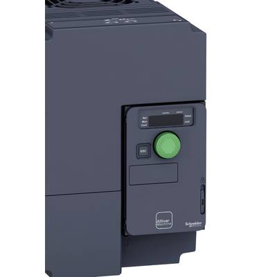 Szara szafa sterownicza z zielonym przyciskiem i wyświetlaczem cyfrowym na przedniej ściance, oznaczona jako 'Altivar Machine'.