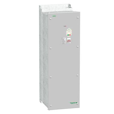 Szare, prostokątne urządzenie elektryczne firmy 'Schneider Electric' z oznaczeniami elementów sterujących, przeznaczone do systemów HVAC.